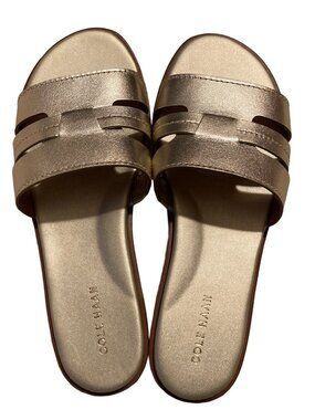 Cole Haan Flynn Slotted Slide Sandals 8 • Soft Gold Leather Slip-On NEW!